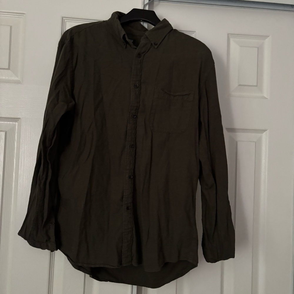 Uniqlo Dark Olive Casual Button Down Shirt